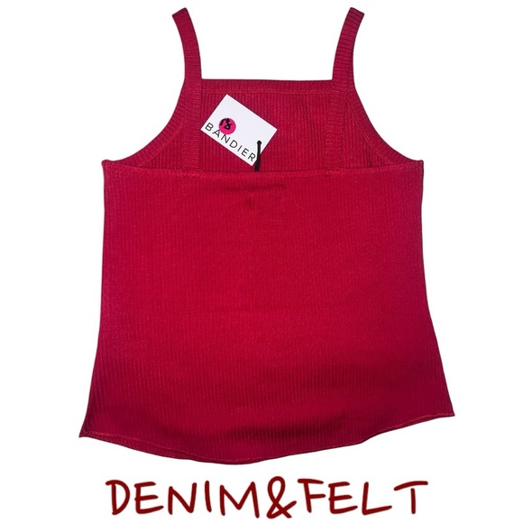 WSLY Bandier Women’s BLEECKER RIBBED STRAIGHT NECK CAMI |Color:DRAGON FRUIT| NEW - Picture 4 of 7